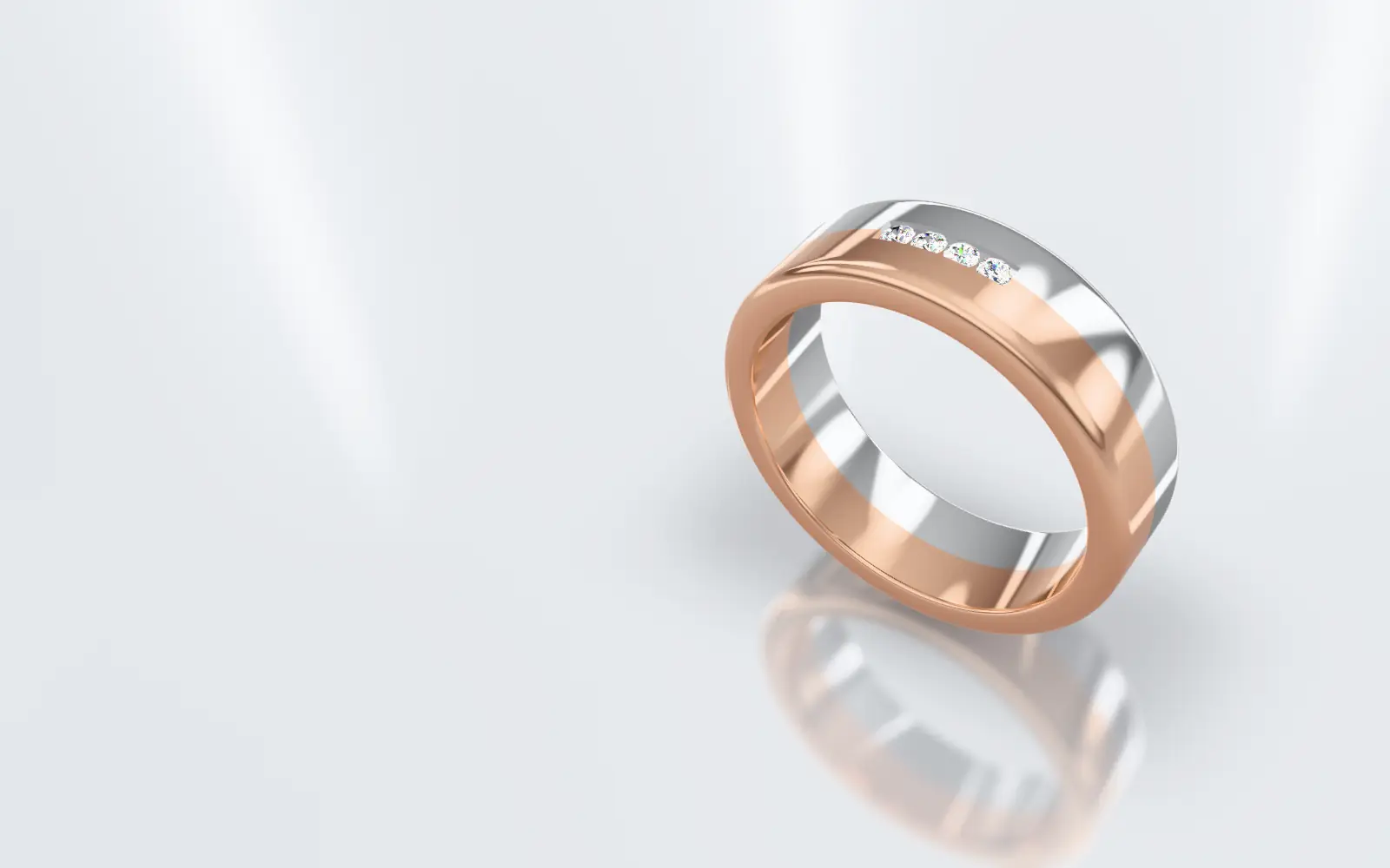 Der Ring mit einer Reihe Brillanten im Kanal auf der Außenseite